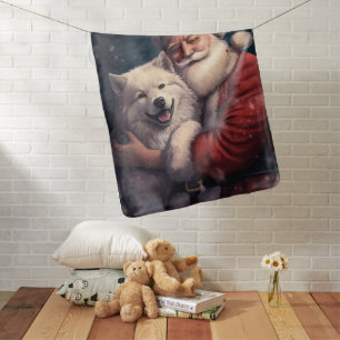 Akita with Santa Claus Festive Christmas Baby Blanket