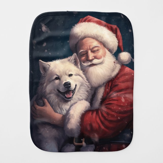 Akita with Santa Claus Festive Christmas  Baby Burp Cloth (Front)