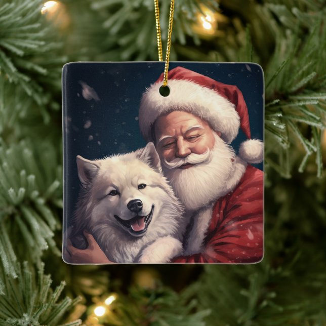 Akita with Santa Claus Festive Christmas  Ceramic Ornament (Tree)