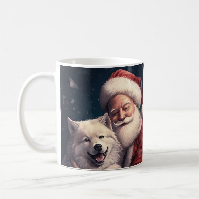 Akita with Santa Claus Festive Christmas  Coffee Mug (Left)
