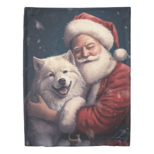 Akita with Santa Claus Festive Christmas Duvet Cover