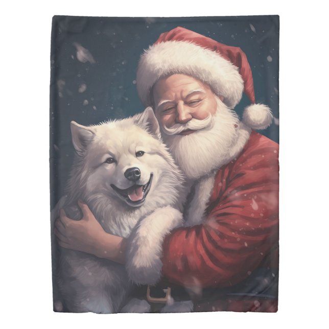 Akita with Santa Claus Festive Christmas  Duvet Cover (Front)
