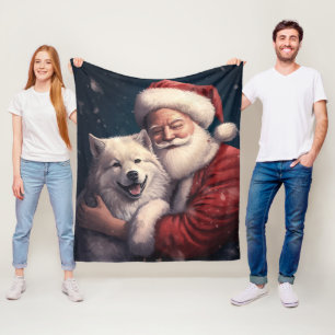 Akita with Santa Claus Festive Christmas Fleece Blanket