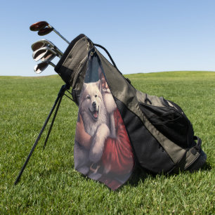 Akita with Santa Claus Festive Christmas Golf Towel