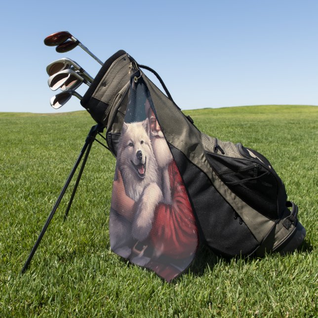 Akita with Santa Claus Festive Christmas  Golf Towel (Green)
