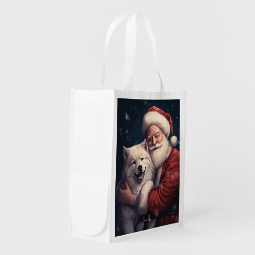Akita with Santa Claus Festive Christmas  Grocery Bag