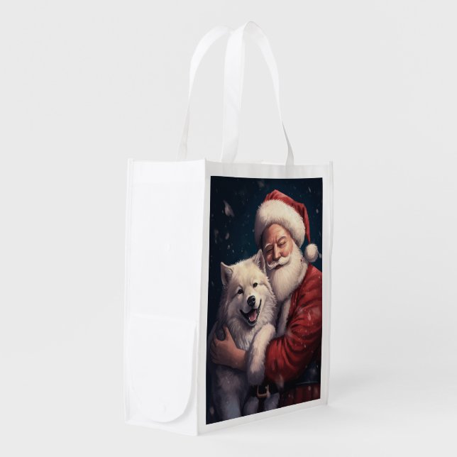 Akita with Santa Claus Festive Christmas  Grocery Bag (Front Side)