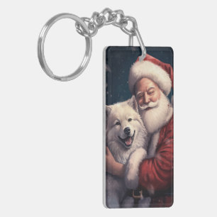 Akita with Santa Claus Festive Christmas Keychain