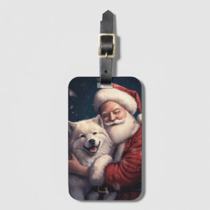 Akita with Santa Claus Festive Christmas Luggage Tag