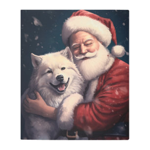 Akita with Santa Claus Festive Christmas Metal Print