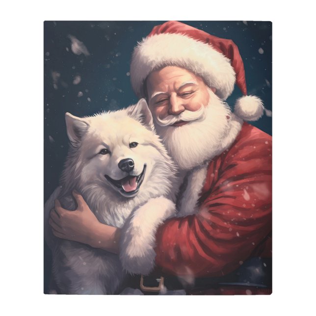 Akita with Santa Claus Festive Christmas  Metal Print (Front)