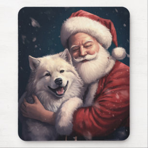 Akita with Santa Claus Festive Christmas Mouse Pad