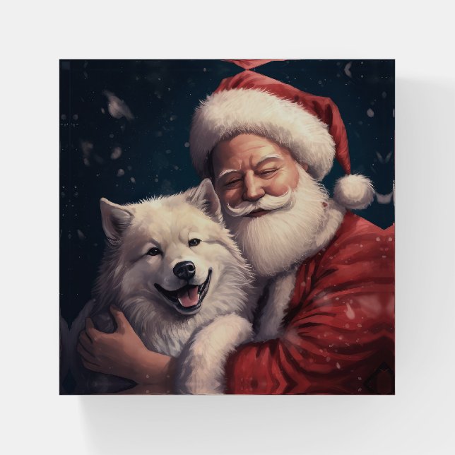 Akita with Santa Claus Festive Christmas  Paperweight (Front)