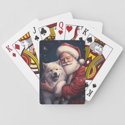 Akita with Santa Claus Festive Christmas  Poker Cards