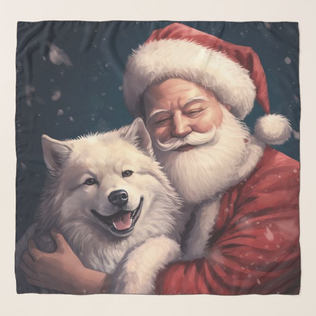 Akita with Santa Claus Festive Christmas  Scarf (Front)