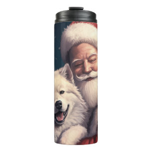 Akita with Santa Claus Festive Christmas  Thermal Tumbler