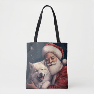 Akita with Santa Claus Festive Christmas Tote Bag