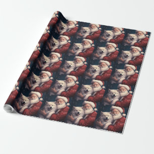 Akita with Santa Claus Festive Christmas Wrapping Paper