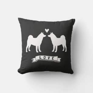 Akitas Love - Dog Silhouettes w/ Heart Throw Pillow