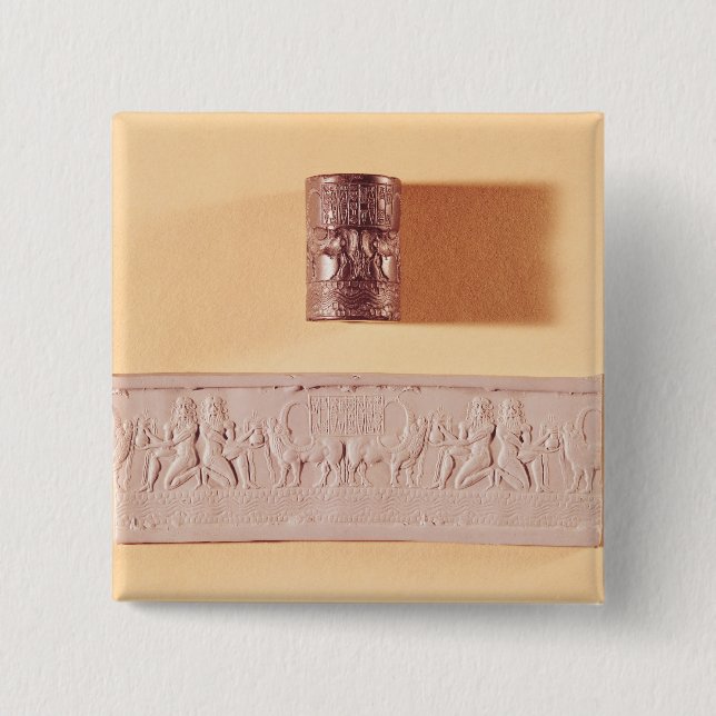Akkadian cylinder seal and impression pinback button (Front)