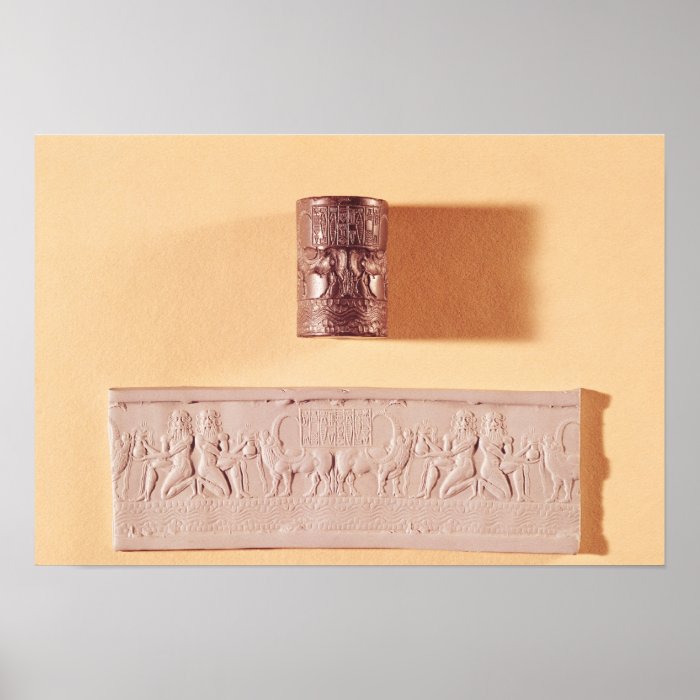 Akkadian cylinder seal and impression poster