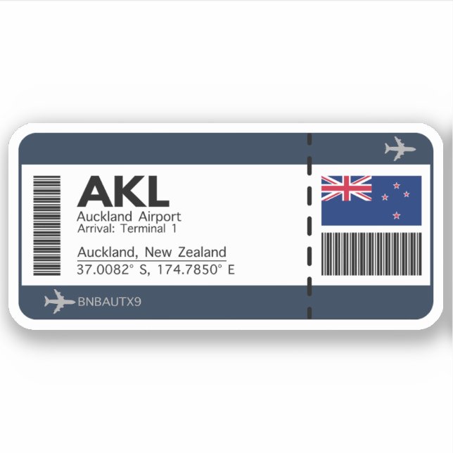 AKL Auckland Boarding Pass - New Zealand Ticket Sticker (Front)