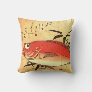 Akodai - Hiroshige's Colorful Japanese Fish Print Throw Pillow