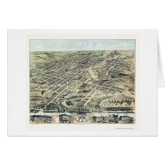 Akron, OH Panoramic Map - 1870 Cards (Front Horizontal)