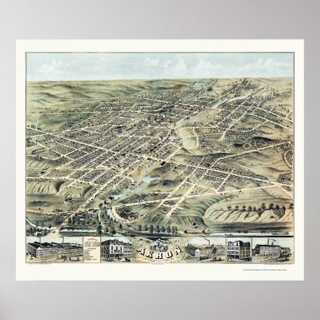 Akron, OH Panoramic Map - 1870 Poster (Front)