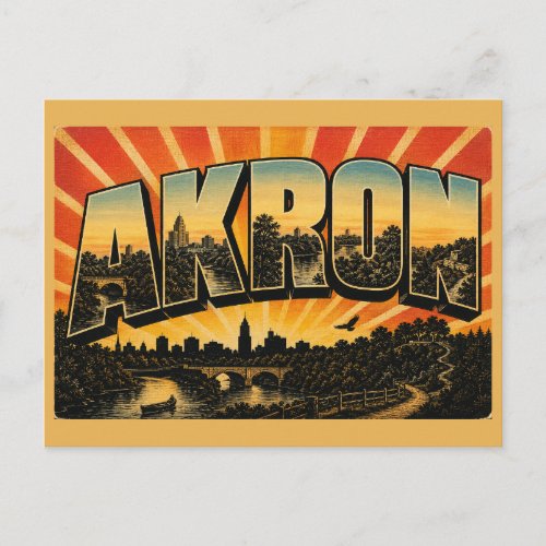 Akron Ohio Cuyahoga River Gorge Art Postcard