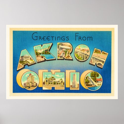 Akron Ohio OH Old Vintage Travel Souvenir Poster