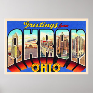 Akron Ohio OH Vintage Large Letter Postcard Poster