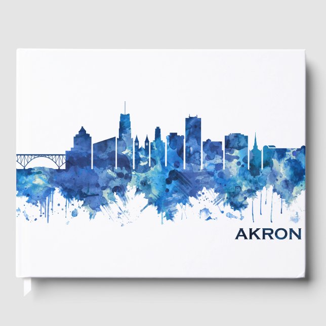 Akron Ohio Skyline Blue Guest Book (Front)