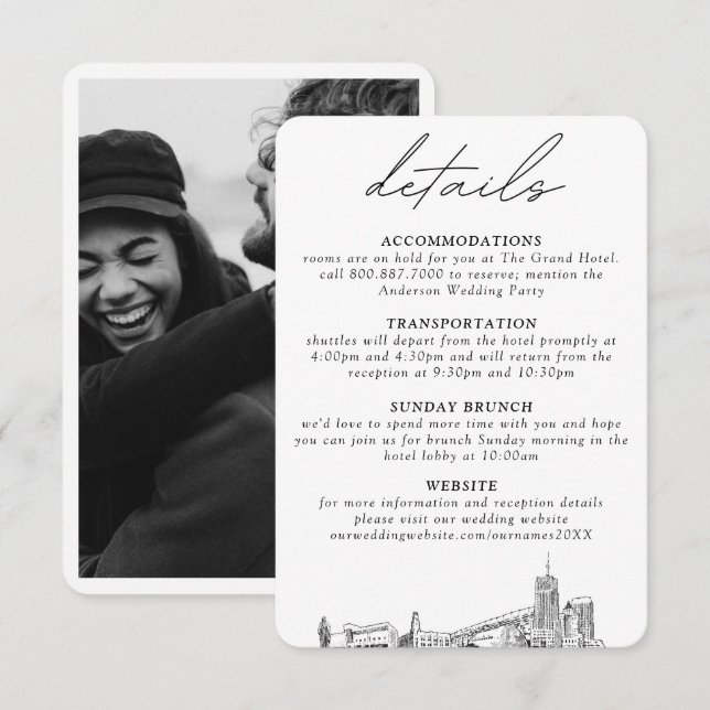 Akron Ohio Wedding Vertical Details Enclosure Card (Front/Back)