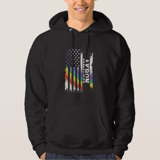 Akron United States Distressed Rainbow w US Flag Hoodie