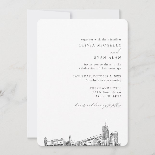 Akron Wedding Elegant Skyline Invitation (Front)