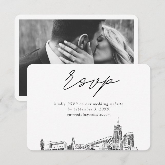 Akron Wedding Minimalist Sketch RSVP Enclosure Card (Front/Back)