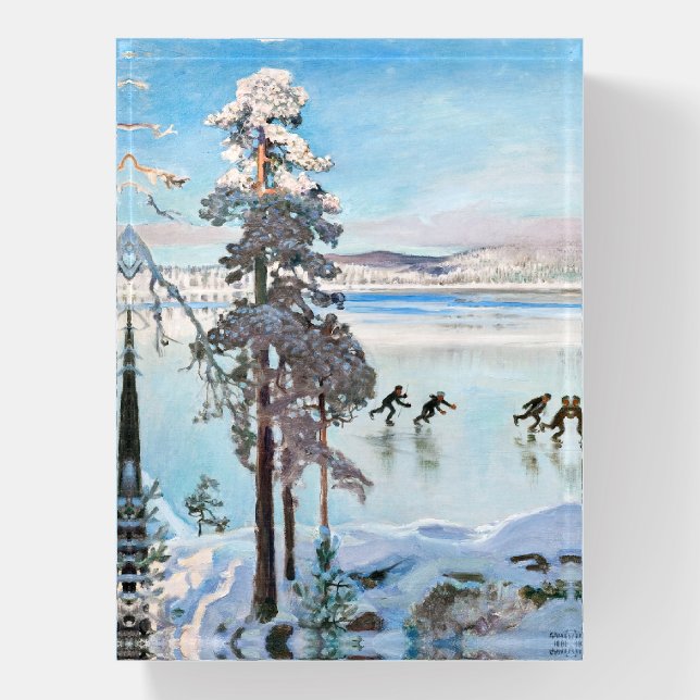 Akseli Gallen-Kallela - Skaters near Kalela Shore Paperweight (Vertical)