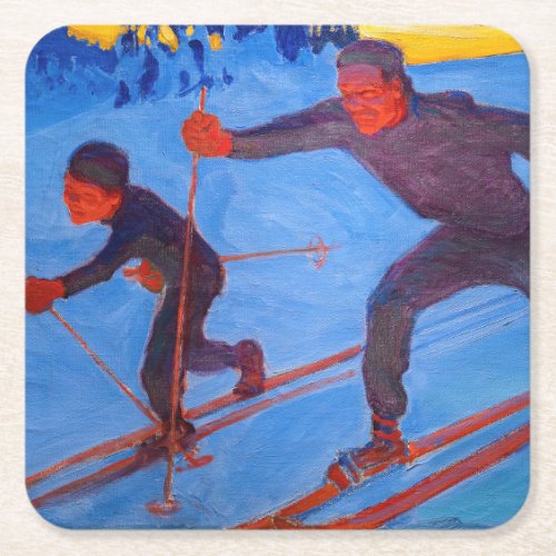 Akseli Gallen_Kallela _ Skiers Square Paper Coaster