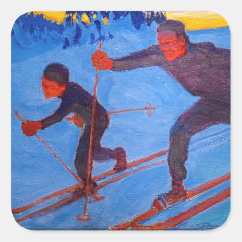 Akseli Gallen_Kallela _ Skiers Square Sticker