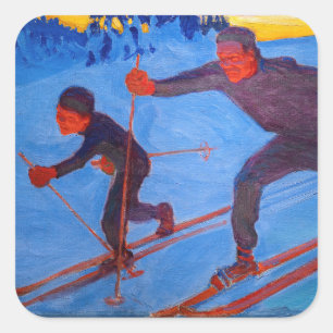 Akseli Gallen-Kallela - Skiers Square Sticker