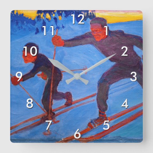 Akseli Gallen_Kallela _ Skiers Square Wall Clock