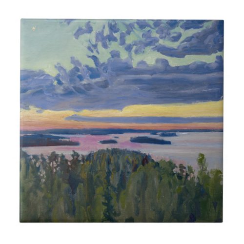Akseli Gallen_Kallela _ View over a Lake at Sunset Ceramic Tile