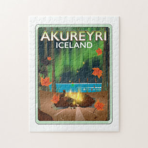 Akureyri Iceland travel poster Jigsaw Puzzle