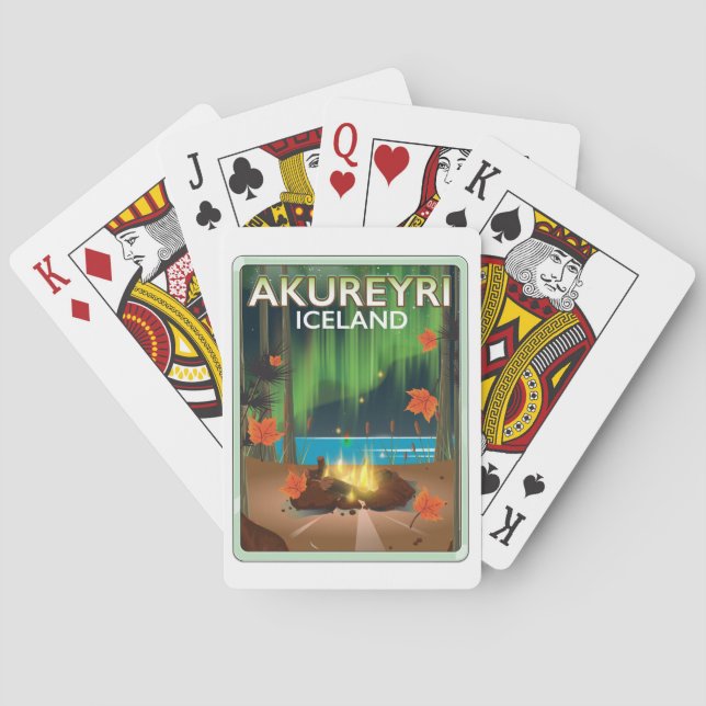 Akureyri Iceland travel poster Poker Cards (Back)