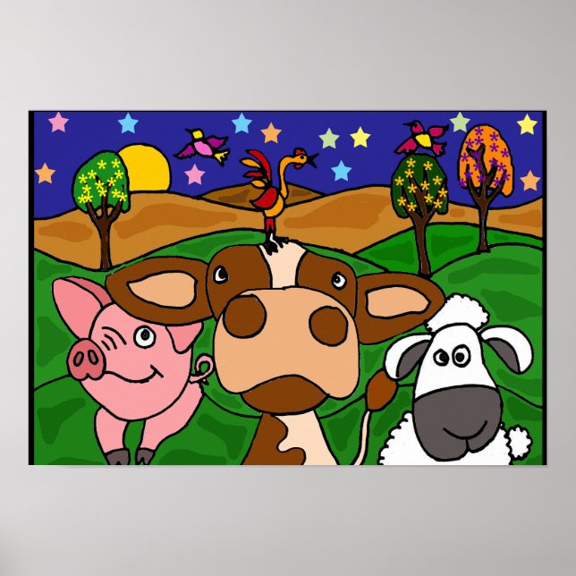 AL- Barnyard Animals Folk Art Poster (Front)