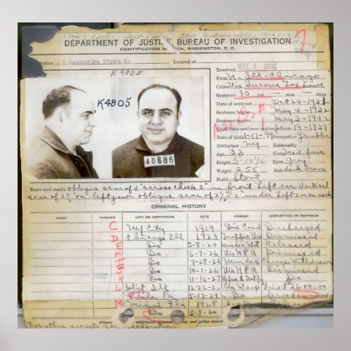 AL CAPONE CRIMINAL HISTORY 1932 POSTER