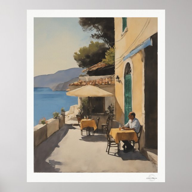 Al Fresco Seaside Dining Oil Painting Poster (Front)