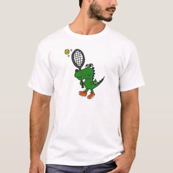 Al- Funny Gator Playing Tennis T-shirt by tickleyourfunnybone at Zazzle