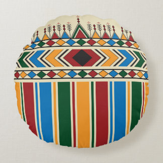 Al-Qatt Al-Asiri inspired geometric pattern. Round Pillow